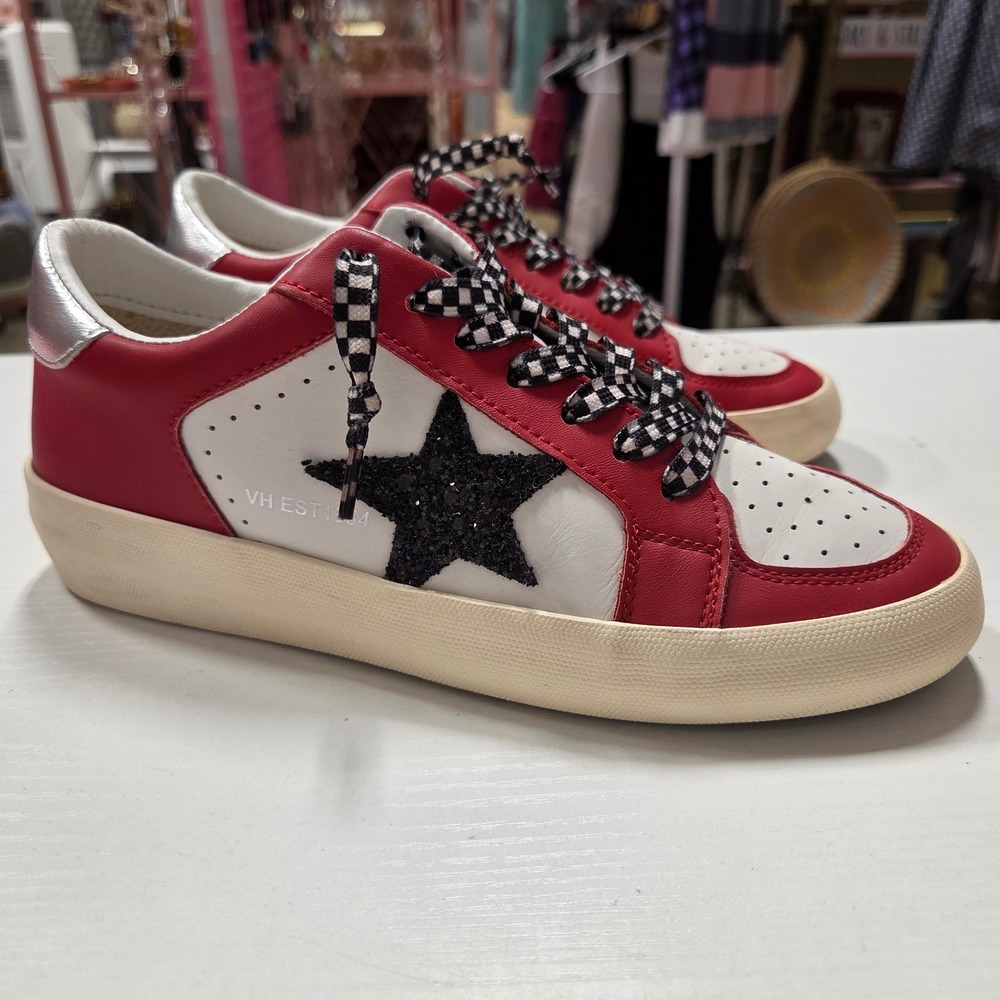 Vintage Havana Raider Red White Black Glitter Star Sneakers Womens 6.5 Low Top